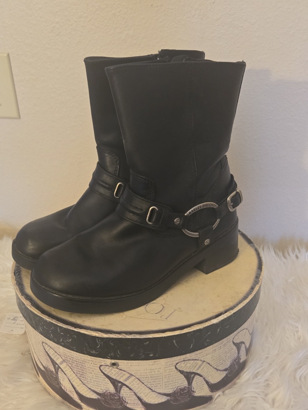 Harley-Davidson Black Boot with Orange Shield Emblem